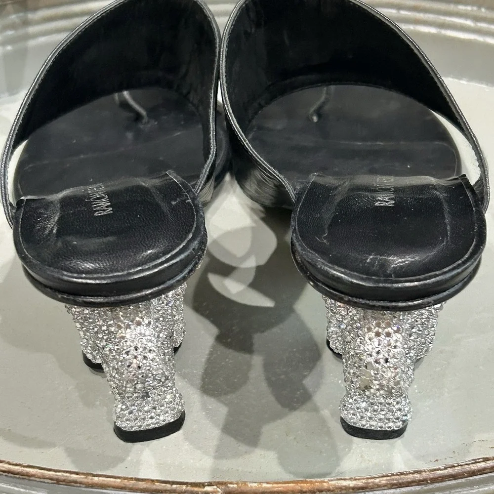 Ramon Tenza Black Heel W/Swarovski Crystal‎ Embellished Elephant Heel SZ 40 RARE